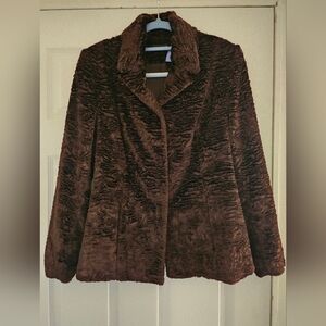 Womens  Vtg 90s Valerie Stevens Formal Faux Personal Lamb Fur‎ Textured Blazer
